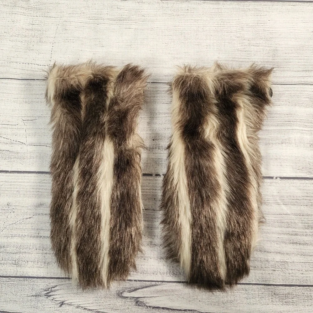 Vintage Gimbels Faux Fur Mittens Made in England Brown Striped Small